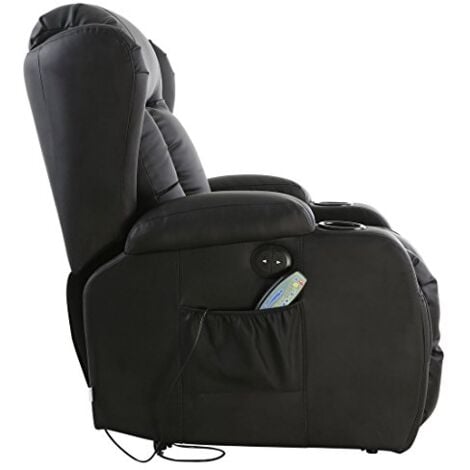 CAESAR BLACK ELECTRIC LEATHER AUTO RECLINER MASSAGE HEATED GAMING WING CHAIR