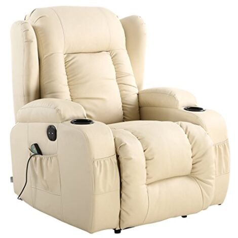 CAESAR CREAM ELECTRIC LEATHER AUTO RECLINER MASSAGE HEATED GAMING WING CHAIR