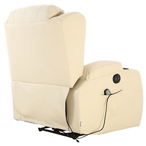 CAESAR CREAM ELECTRIC LEATHER AUTO RECLINER MASSAGE HEATED GAMING WING CHAIR