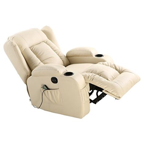 CAESAR CREAM ELECTRIC LEATHER AUTO RECLINER MASSAGE HEATED GAMING WING CHAIR