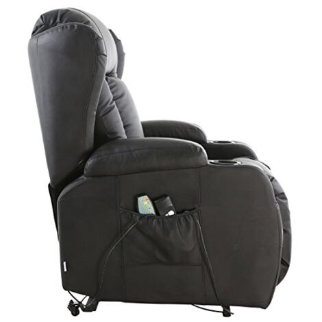 CAESAR ELECTRIC RISE RECLINER WINGED LEATHER ARMCHAIR MASSAGE HEATED CHAIR (Black)