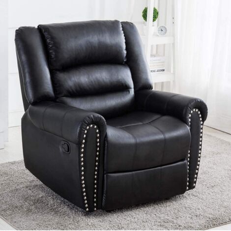 DENVER BONDED LEATHER RECLINER ARMCHAIR STUD SOFA HOME LOUNGE RECLINING CHAIR - BLACK
