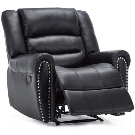 DENVER BONDED LEATHER RECLINER ARMCHAIR STUD SOFA HOME LOUNGE RECLINING CHAIR - BLACK