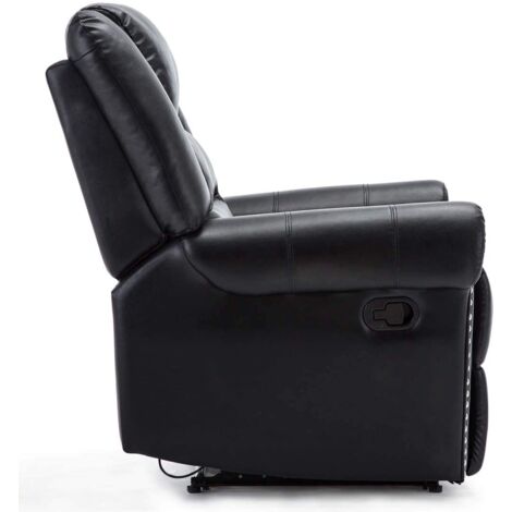 DENVER BONDED LEATHER RECLINER ARMCHAIR STUD SOFA HOME LOUNGE RECLINING CHAIR - BLACK