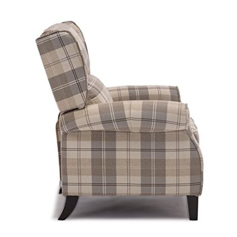 EATON WING BACK FIRESIDE CHECK FABRIC RECLINER ARMCHAIR SOFA LOUNGE CINEMO CHAIR BEIGE
