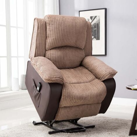 POSTANA BROWN DUAL RISE RECLINER FABRIC ARMCHAIR