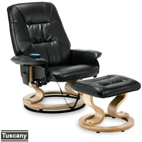 TUSCANY REAL LEATHER BLACK SWIVEL RECLINER MASSAGE CHAIR w FOOT STOOL