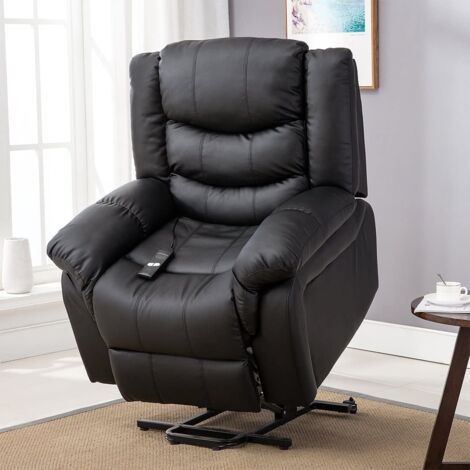 SEATTLE BLACK ELECTRIC RISE LEATHER RECLINER ARMCHAIR SOFA HOME LOUNGE CHAIR