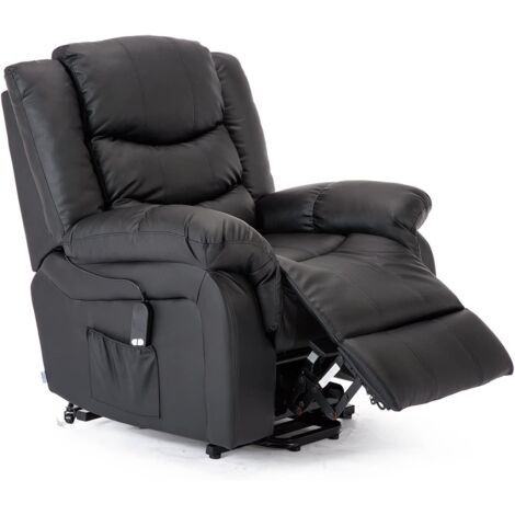 SEATTLE BLACK ELECTRIC RISE LEATHER RECLINER ARMCHAIR SOFA HOME LOUNGE CHAIR