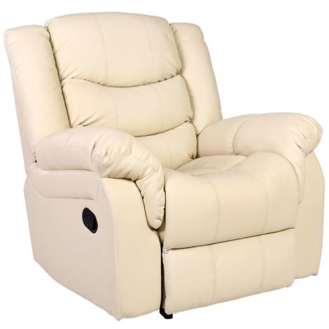 SEATTLE CREAM LEATHER RECLINER ARMCHAIR SOFA HOME LOUNGE CHAIR RECLINING