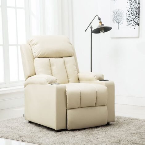 STUDIO LEATHER RECLINER w DRINK HOLDERS ARMCHAIR SOFA CHAIR CINEMA GAMING CREAM