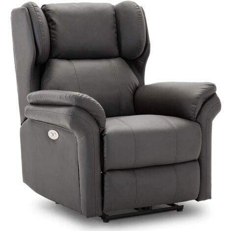 OAKFORD SLATE ELECTRIC BONDED LEATHER  AUTO RECLINER WING BACK LOUNGE CHAIR WITH USB