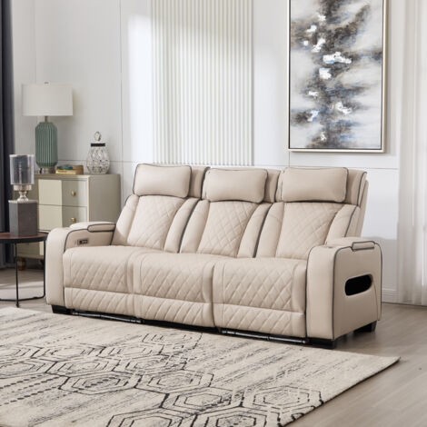 CAPRI ELECTRIC AIR LEATHER RECLINER CHAIR 3 Seater (BEIGE)