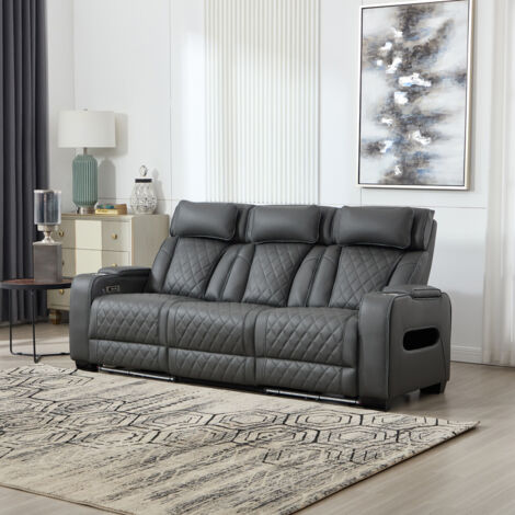CAPRI ELECTRIC AIR LEATHER RECLINER CHAIR 3 Seater (CHARCOAL)