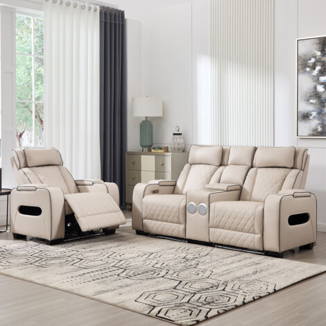 CAPRI ELECTRIC AIR LEATHER RECLINER CHAIR 1+2 Seater (BEIGE) (1/5)