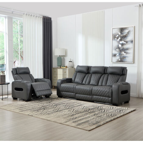 CAPRI ELECTRIC AIR LEATHER RECLINER CHAIR 1+3 Seater (CHARCOAL)