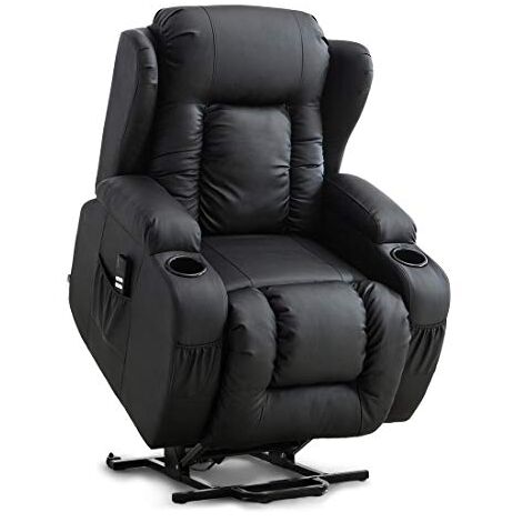 CAESAR DUAL MOTOR RISER RECLINER WINGED LEATHER ARMCHAIR MASSAGE HEATED LOUNGE MOBOLITY CHAIR BLACK (1/5)