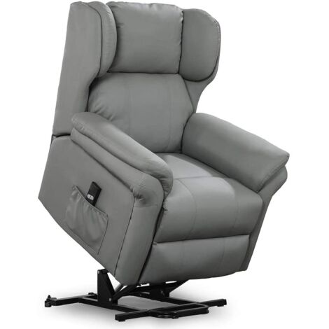 OAKFORD ELECTRIC RISE RECLINER BONDED LEATHER ARMCHAIR LOUNGE MOBILITY CHAIR GREY (1/5)