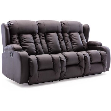CAESAR HIGH BACK ELECTRIC BOND GRADE LEATHER RECLINER 3+2+1 SOFA ARMCHAIR SET BROWN 3 SEATER - Brown