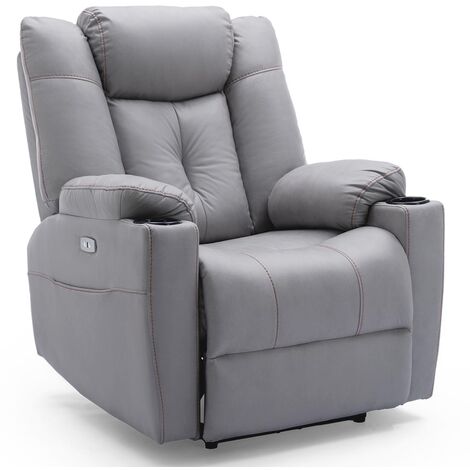 AFTON ELECTRIC FABRIC AUTO RECLINER ARMCHAIR GAMING USB LOUNGE SOFA CHAIR GREY (1/5)