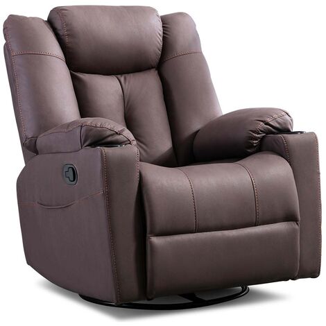 AFTON FABRIC RECLINER ROCKING SWIVEL GAMING CINEMA LOUNGE SOFA CHAIR BROWN (1/5)