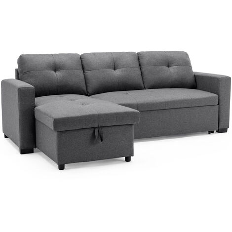 NEWPORT FABRIC CORNER CHAISE 3 SEATER  SOFA BED WITH STORAGE LEFT OR RIGHT SIDE GREY