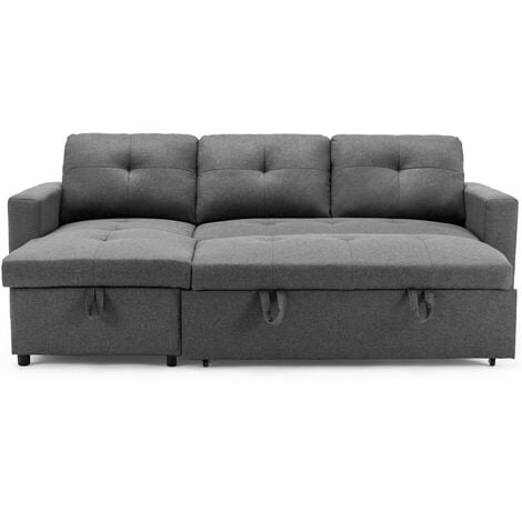 NEWPORT FABRIC CORNER CHAISE 3 SEATER  SOFA BED WITH STORAGE LEFT OR RIGHT SIDE GREY