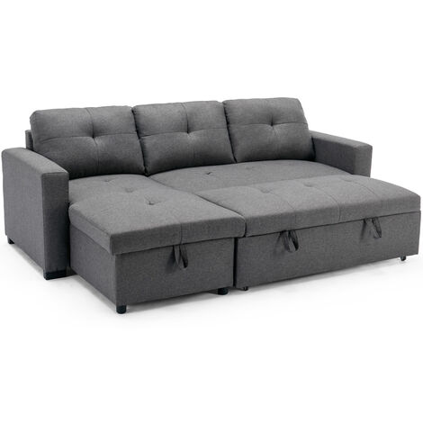 NEWPORT FABRIC CORNER CHAISE 3 SEATER  SOFA BED WITH STORAGE LEFT OR RIGHT SIDE GREY