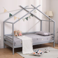 TEDDY KIDS WOODEN HOUSE TREEHOUSE SINGLE BED FRAME Grey