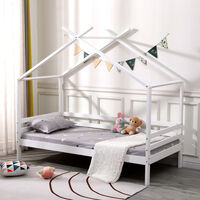 TEDDY KIDS WOODEN HOUSE TREEHOUSE SINGLE BED FRAME White