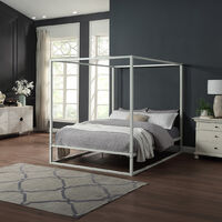ASHWELL MODERN 4 FOUR POSTER METAL BED FRAME WHITE, KING SIZE