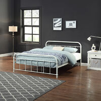 TEWIN TRADITIONAL HOSPITAL STYLE WHITE METAL BED FRAME - DOUBLE