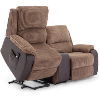 POSTANA SINGLE MOTOR RISE RECLINER 2 SEATER JUMBO CORD DRINKS CONSOLE MOBILITY SOFA (Brown)