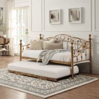 Essendon Vintage Living Room Bedroom Metal Day Bed w Trundle