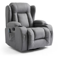 CAESAR GREY TECHNOLOGY FABRIC MANUAL RECLINER ROCKING SWIVEL HEAT & MASSAGE CHAIR