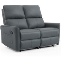 MADRID 2 SEATER MANUAL RECLINER AIR LEATHER SOFA GREY