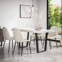 Aria Dining Table And Chairs - White Marble Effect Table Top w Black Legs + Maya Boucle Dining Chair Set Of 4 (Ivory White)