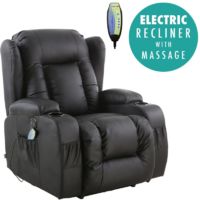 CAESAR BLACK ELECTRIC LEATHER AUTO RECLINER MASSAGE HEATED GAMING WING CHAIR