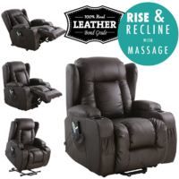 CAESAR BROWN ELECTRIC RISE LEATHER RECLINER MASSAGE ROCKING SWIVEL HEATED WING CHAIR