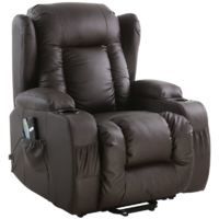 CAESAR BROWN ELECTRIC RISE LEATHER RECLINER MASSAGE ROCKING SWIVEL HEATED WING CHAIR