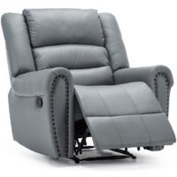 DENVER BONDED LEATHER RECLINER ARMCHAIR STUD SOFA HOME LOUNGE RECLINING CHAIR - GREY