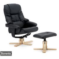 SORENTO REAL LEATHER BLACK SWIVEL RECLINER CHAIR w FOOT STOOL