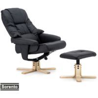 SORENTO REAL LEATHER BLACK SWIVEL RECLINER CHAIR w FOOT STOOL