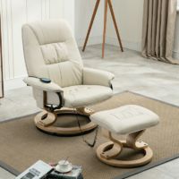 TUSCANY REAL LEATHER CREAM SWIVEL RECLINER MASSAGE CHAIR w FOOT STOOL