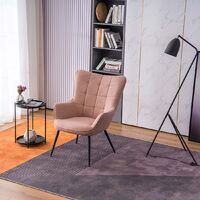 Vera Linen / Velvet Occasional Lounge Living Room Accent Chair Armchair Metal Legs Pink wihtout Footstool