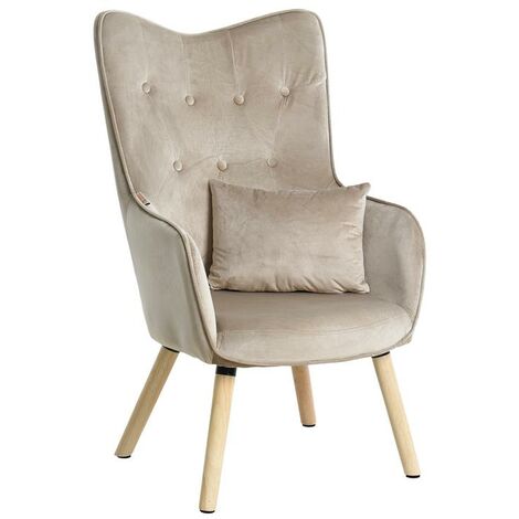 Fernsehsessel Lucas  Relaxsessel Sessel mit Kissen Lese Stoff Polsterstuhl Beige/Grau Samt
