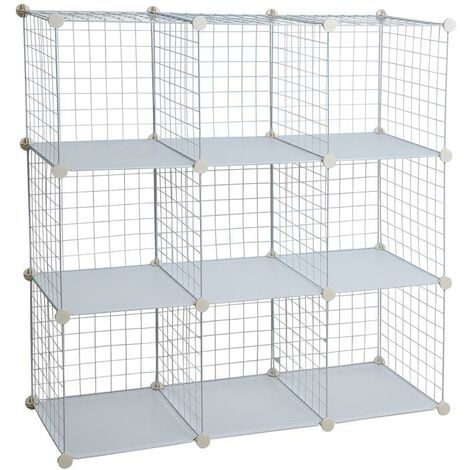 Regalsystem Steckregal DIY Regal 9 Fächer Gitter Metall Würfelregal Stufenregal Weiß