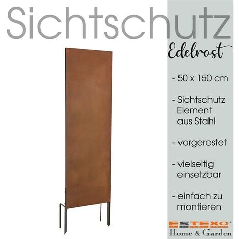 Metall Gartenzaun Sichtschutzwand 150 cm Edelrost SichtschutzElement