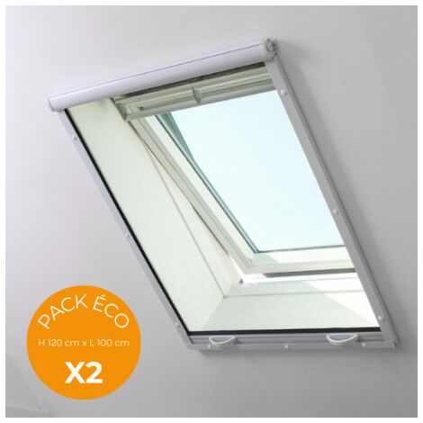 Volet Moustiquaire – Pack de 2 moustiquaires enroulables verticales pour fenêtre de toit L 100 cm x H 120 cm – Alu blanc – Toile en fibre de verre imputrescible