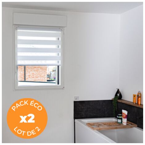 Pack éco de 2 stores Jour Nuit Blanc H 150 cm sans perçage - Largeur 52 cm